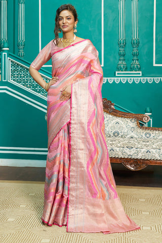 Glittering Baby Pink Organza Silk Saree With Radiant Blouse Piece Bvipul