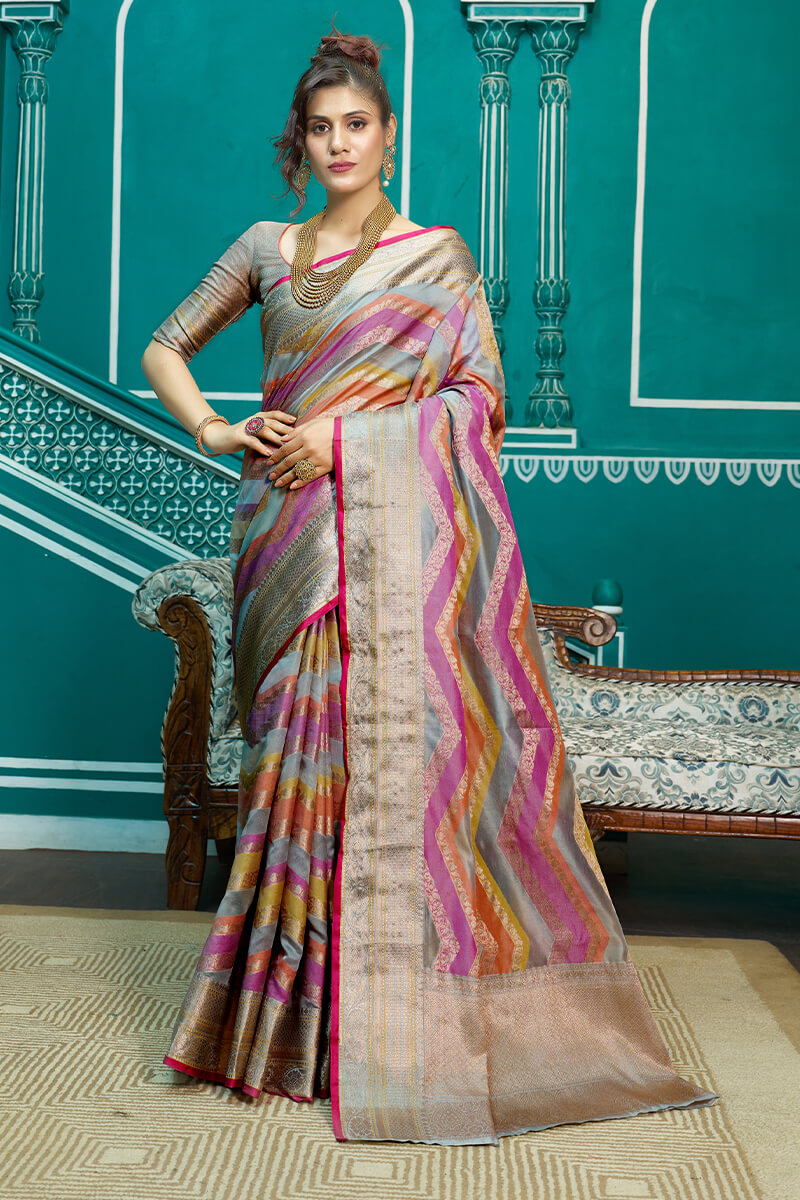 Elaborate Lavendor Organza Silk Saree With Tremendous Blouse Piece Bvipul Main image