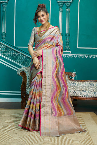 Elaborate Lavendor Organza Silk Saree With Tremendous Blouse Piece Bvipul