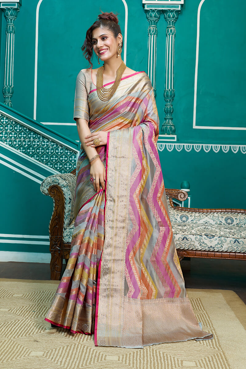 Elaborate Lavendor Organza Silk Saree With Tremendous Blouse Piece Bvipul