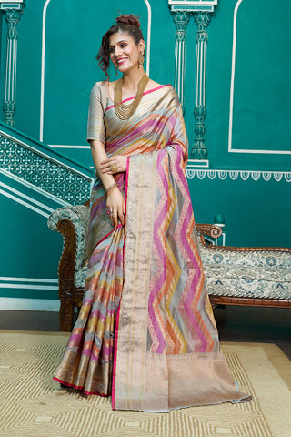 Elaborate Lavendor Organza Silk Saree With Tremendous Blouse Piece Bvipul