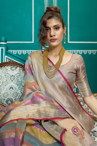 Elaborate Lavendor Organza Silk Saree With Tremendous Blouse Piece Bvipul