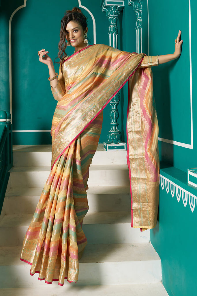 Prodigal Mustard Organza Silk Saree With Blissful Blouse Piece Bvipul