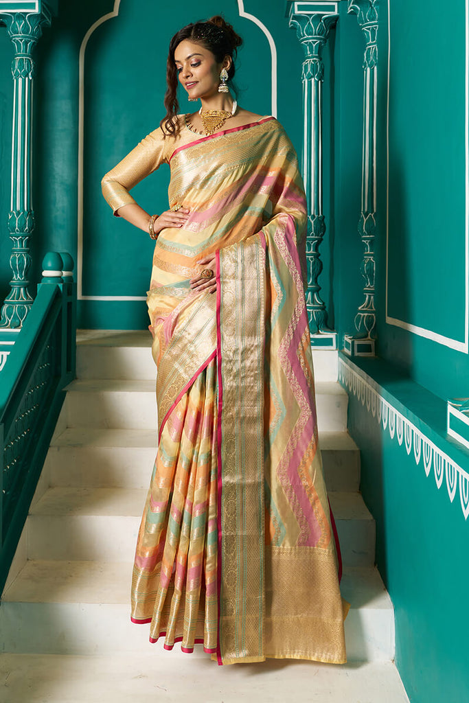 Prodigal Mustard Organza Silk Saree With Blissful Blouse Piece Bvipul