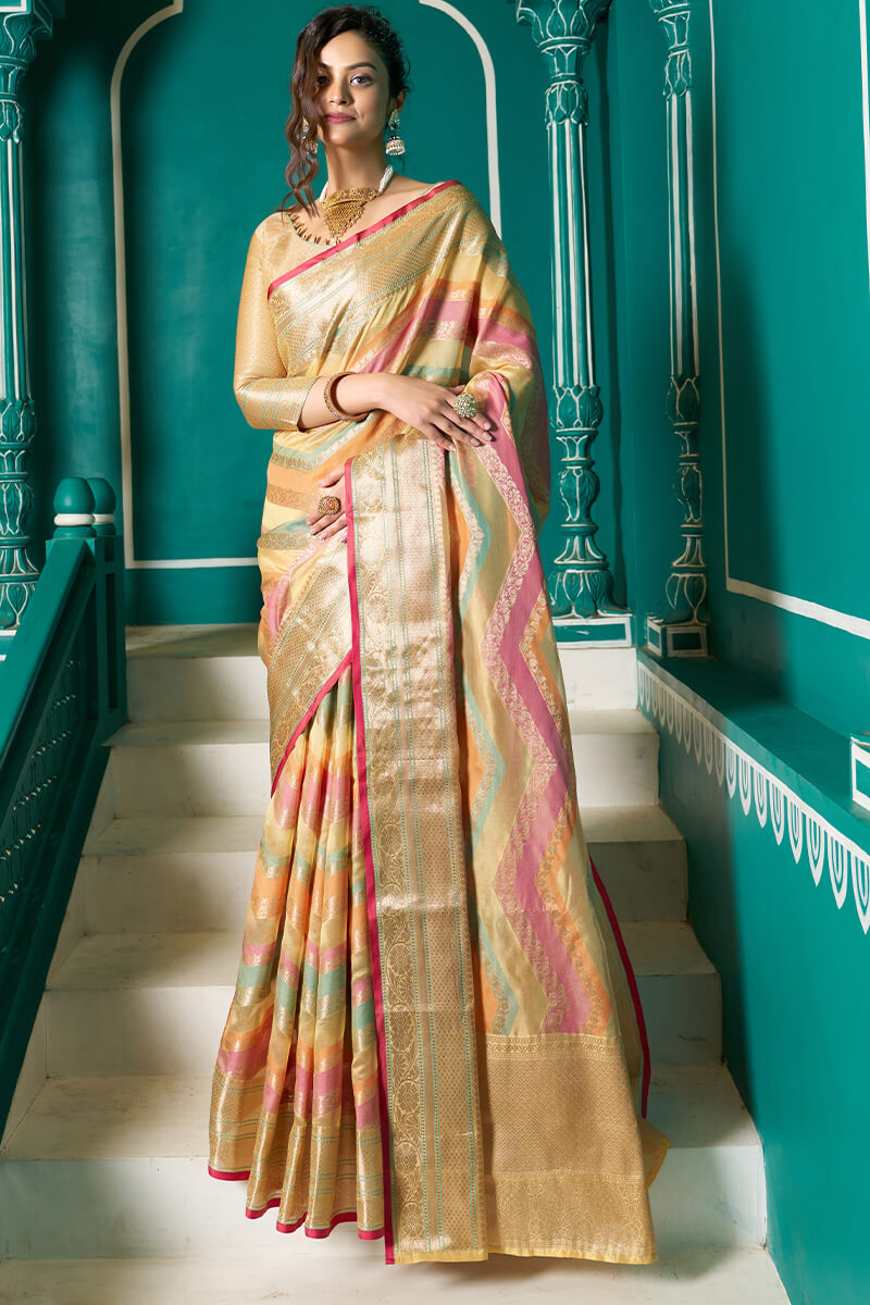 Prodigal Mustard Organza Silk Saree With Blissful Blouse Piece Bvipul Main image