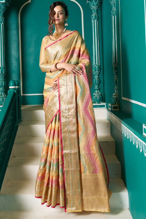 Prodigal Mustard Organza Silk Saree With Blissful Blouse Piece Bvipul Main image