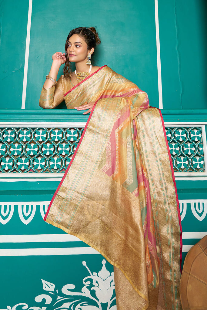 Prodigal Mustard Organza Silk Saree With Blissful Blouse Piece Bvipul