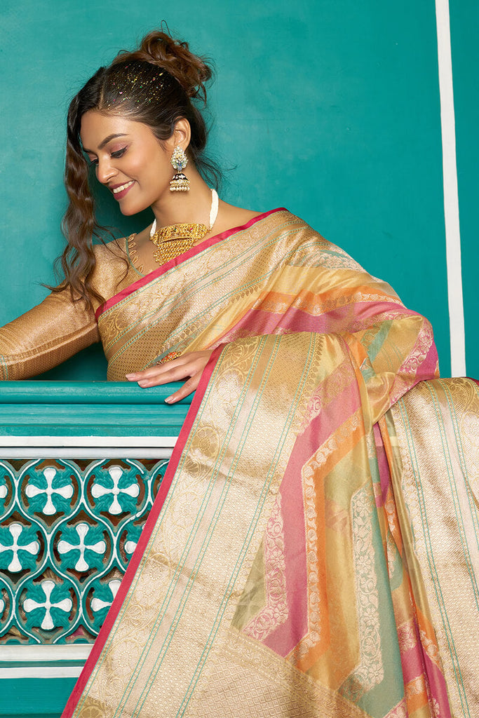 Prodigal Mustard Organza Silk Saree With Blissful Blouse Piece Bvipul