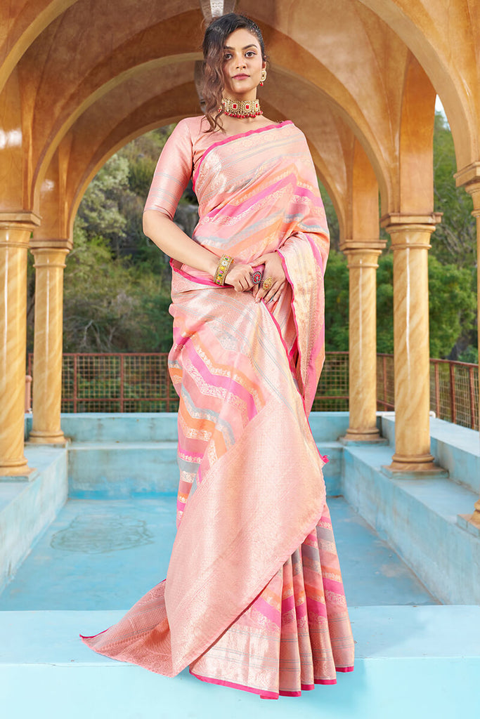 Magnificat  Pink Organza Silk Saree With Delightful Blouse Piece Bvipul