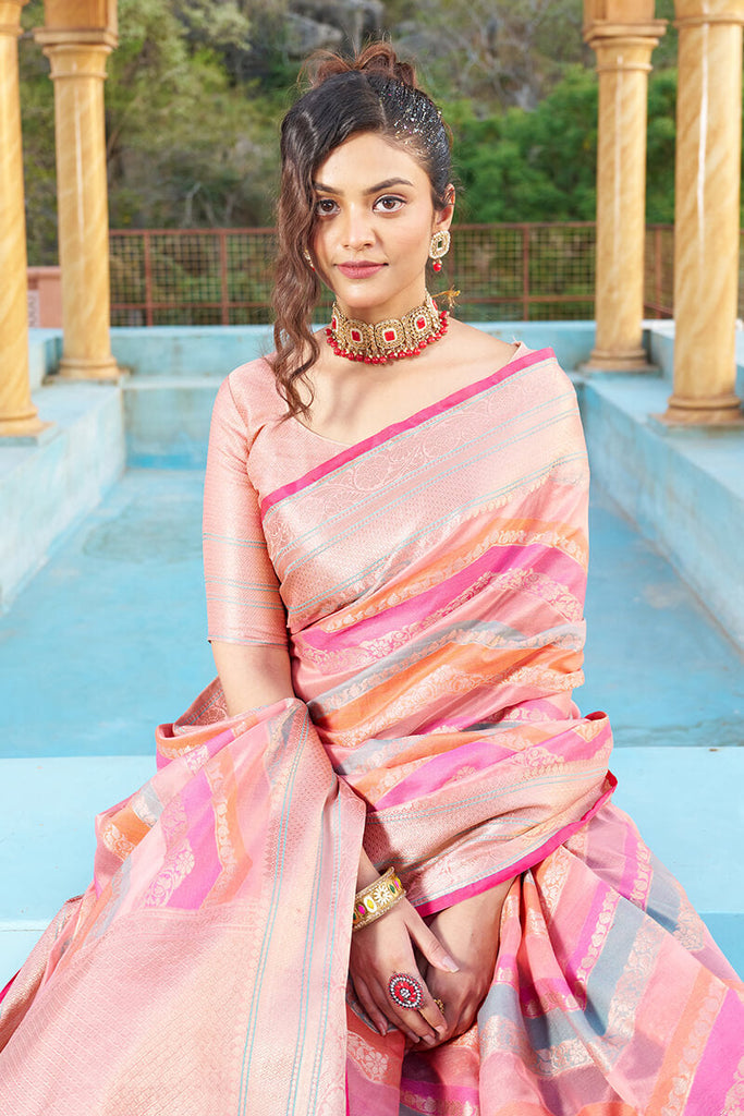 Magnificat  Pink Organza Silk Saree With Delightful Blouse Piece Bvipul