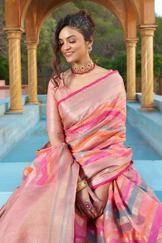 Magnificat  Pink Organza Silk Saree With Delightful Blouse Piece Bvipul