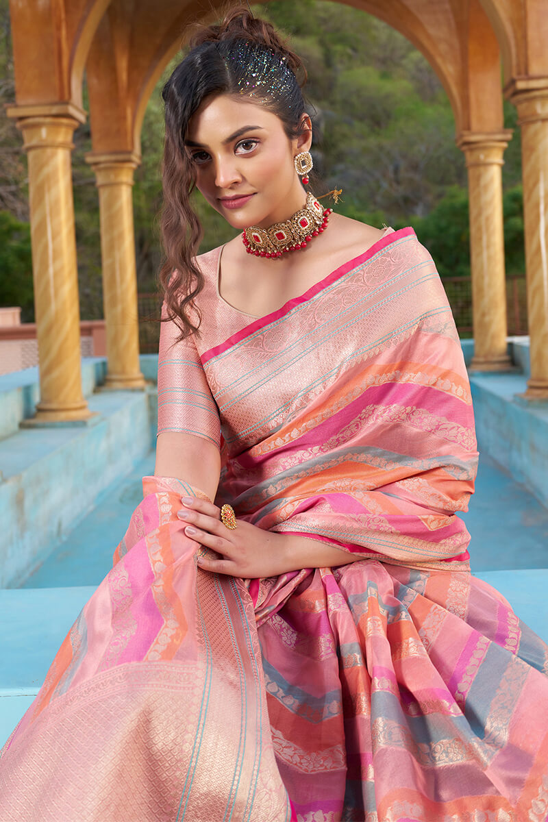 Pink Color Pure Silk Organza Saree - Byhand Kochi