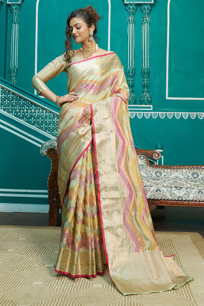 Splendorous Pista Organza Silk Saree With Inspiring Blouse Piece Bvipul