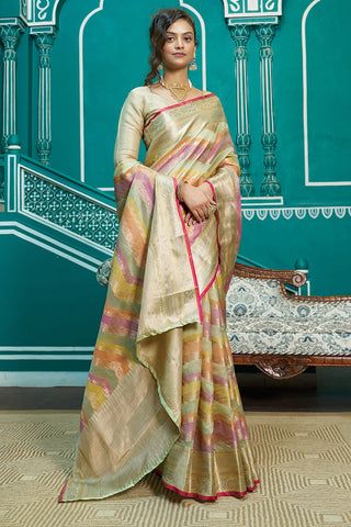 Splendorous Pista Organza Silk Saree With Inspiring Blouse Piece Bvipul