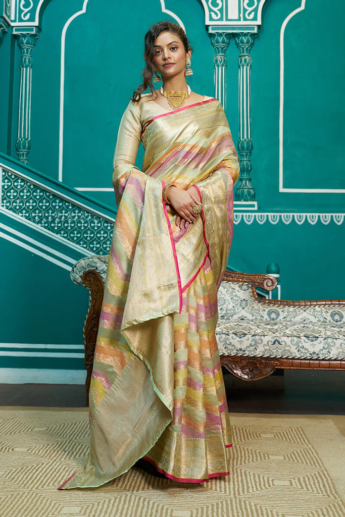 Splendorous Pista Organza Silk Saree With Inspiring Blouse Piece Bvipul