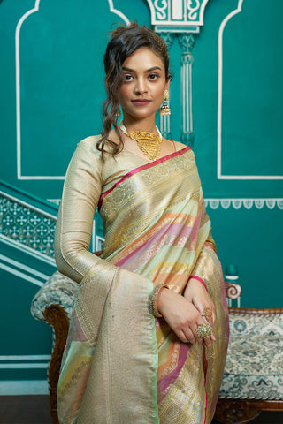 Splendorous Pista Organza Silk Saree With Inspiring Blouse Piece Bvipul