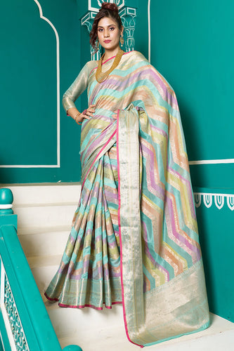Tempting Sky Organza Silk Saree With Stunner Blouse Piece Bvipul
