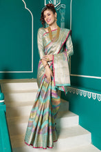 Load image into Gallery viewer, Tempting Sky Organza Silk Saree With Stunner Blouse Piece Bvipul