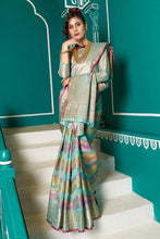 Load image into Gallery viewer, Tempting Sky Organza Silk Saree With Stunner Blouse Piece Bvipul