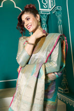 Load image into Gallery viewer, Tempting Sky Organza Silk Saree With Stunner Blouse Piece Bvipul