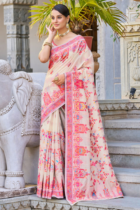 Trendy Beige Pashmina saree With Classy Blouse Piece Bvipul Main image