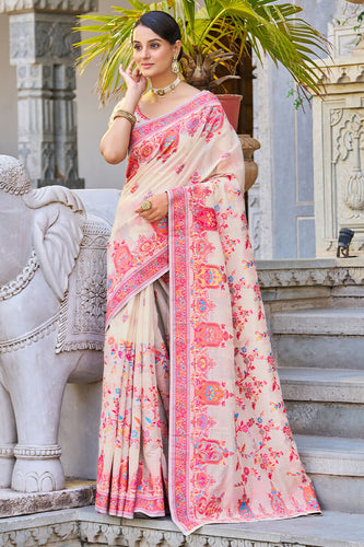 Trendy Beige Pashmina saree With Classy Blouse Piece Bvipul