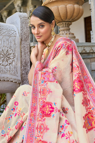 Trendy Beige Pashmina saree With Classy Blouse Piece Bvipul