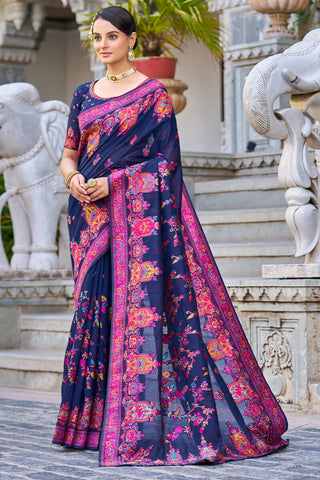 Adorable Navy Blue Pashmina saree With Extraordinary Blouse Piece Bvipul