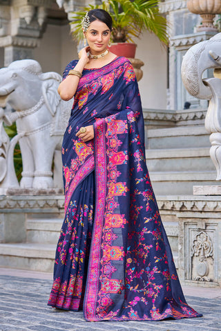 Adorable Navy Blue Pashmina saree With Extraordinary Blouse Piece Bvipul