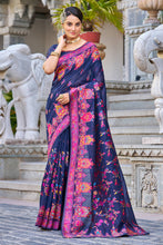 Load image into Gallery viewer, Adorable Navy Blue Pashmina saree With Extraordinary Blouse Piece Bvipul