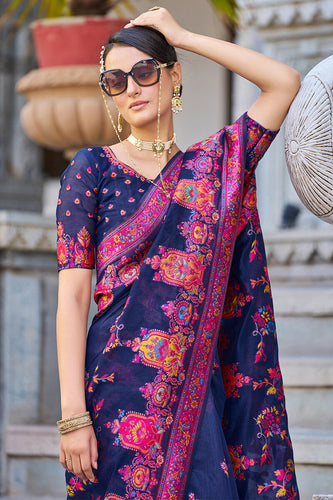 Adorable Navy Blue Pashmina saree With Extraordinary Blouse Piece Bvipul