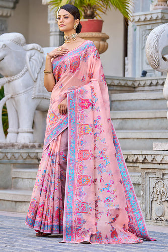 Innovative Pink Pashmina saree With Sophisticated Blouse Piece Bvipul