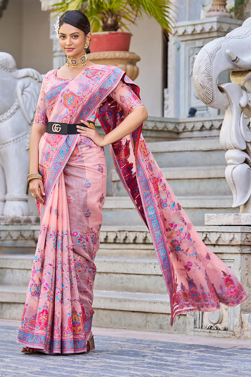 Innovative Pink Pashmina saree With Sophisticated Blouse Piece Bvipul Main image