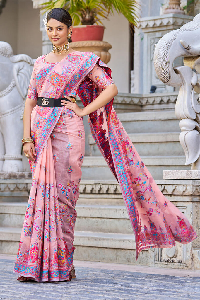 Innovative Pink Pashmina saree With Sophisticated Blouse Piece Bvipul