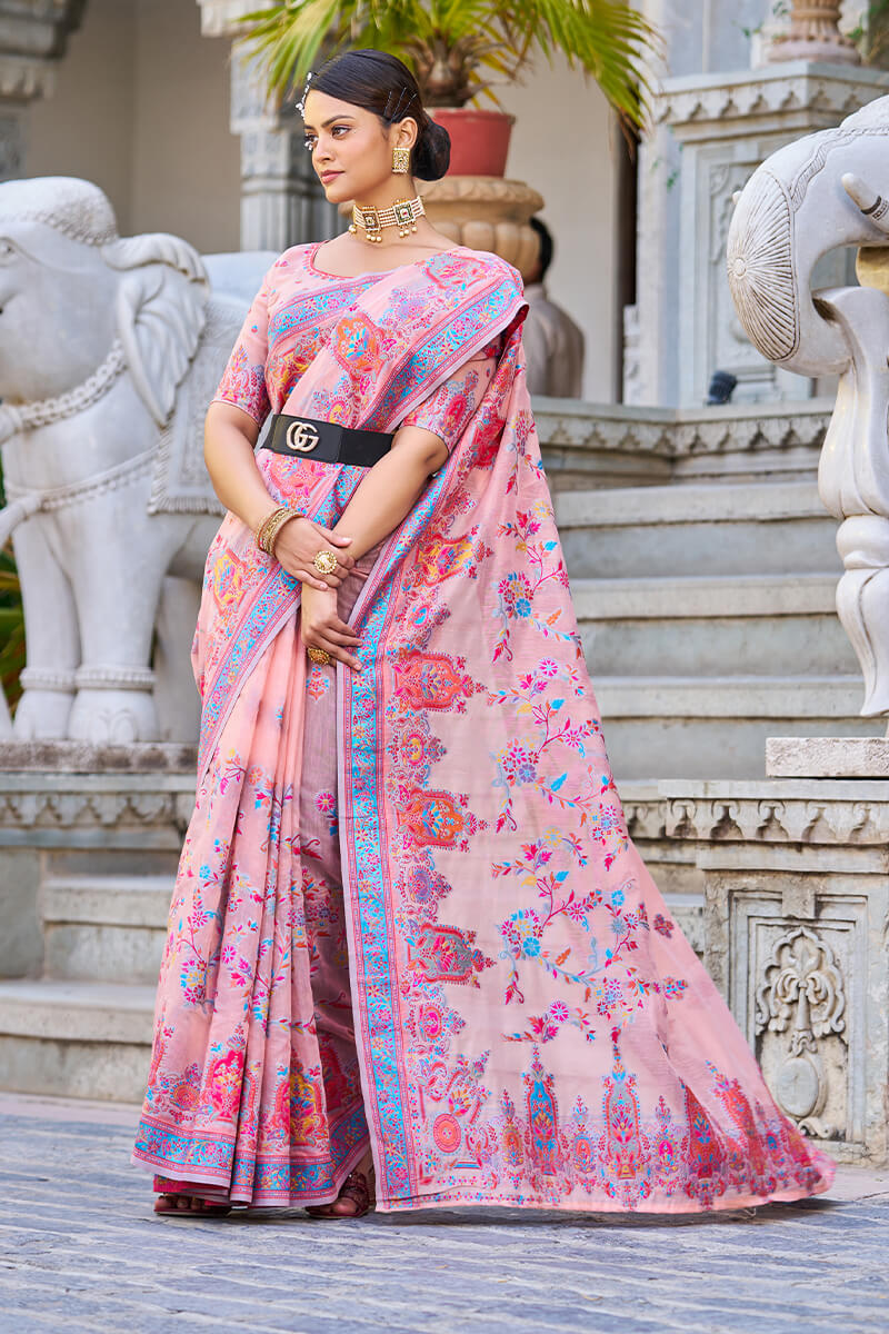 Innovative Pink Pashmina saree With Sophisticated Blouse Piece Bvipul