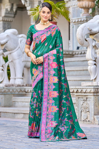 Captivating Rama Pashmina saree With Mesmerising Blouse Piece Bvipul