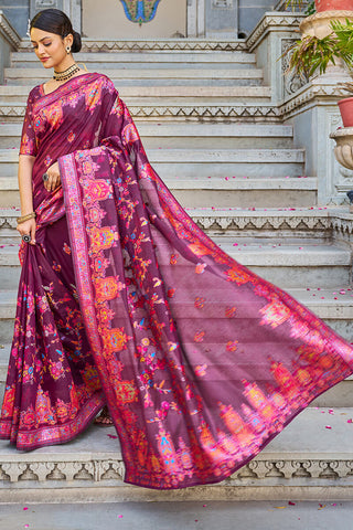 Amazing Wine Pashmina saree With Capricious Blouse Piece Bvipul