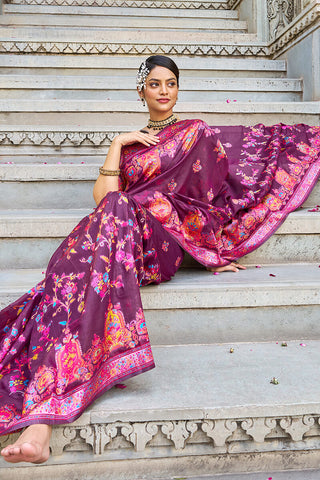 Amazing Wine Pashmina saree With Capricious Blouse Piece Bvipul