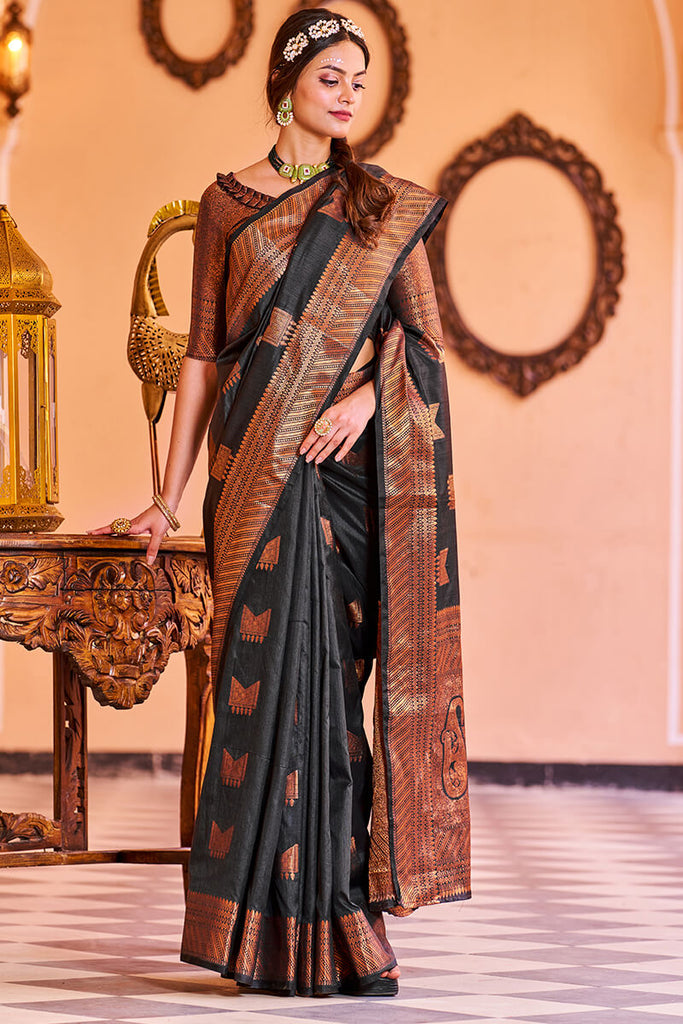 Admirable Black Soft Banarasi Silk Saree With Adorable Blouse Piece Bvipul