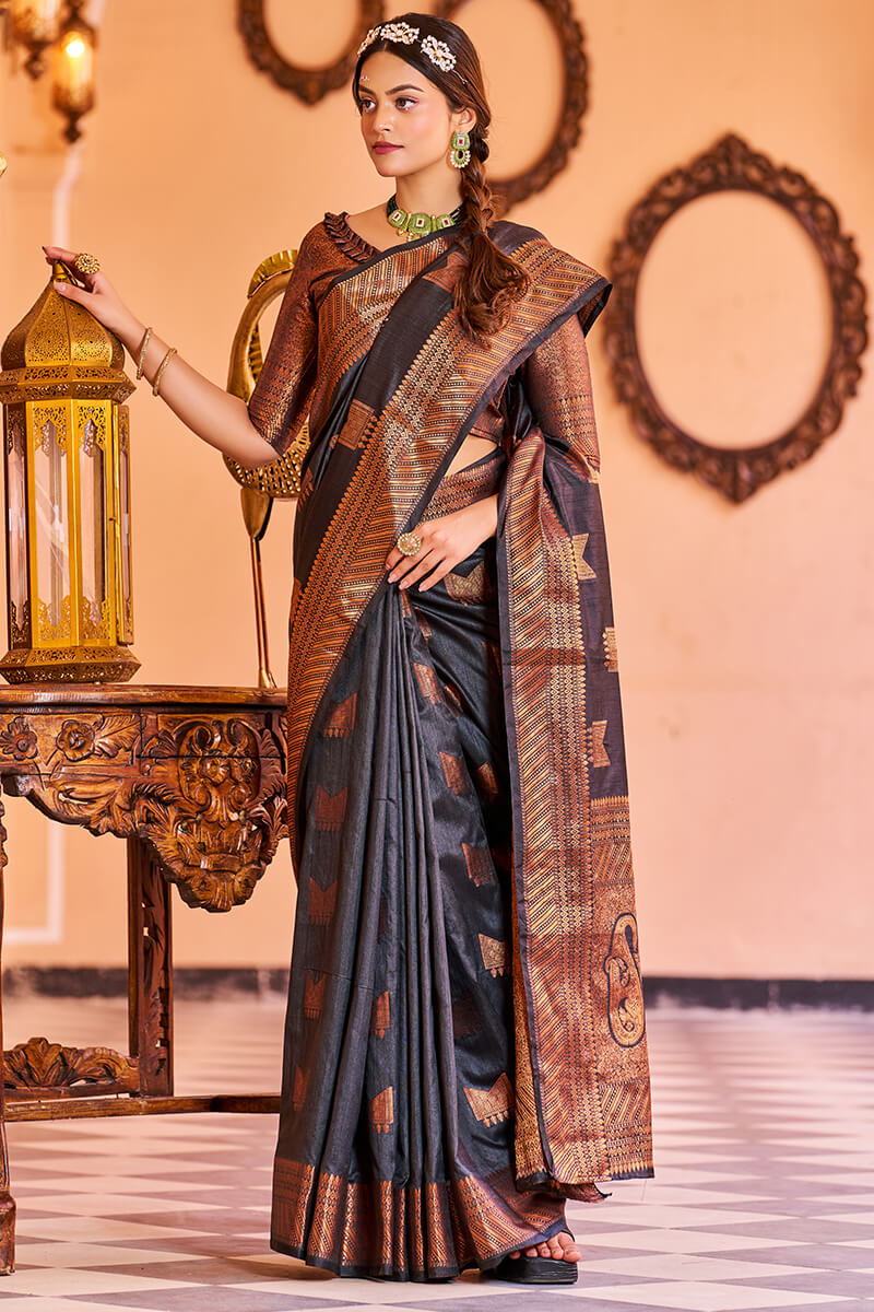 Admirable Black Soft Banarasi Silk Saree With Adorable Blouse Piece Bvipul