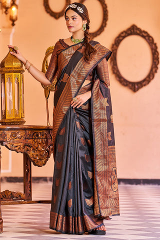 Admirable Black Soft Banarasi Silk Saree With Adorable Blouse Piece Bvipul