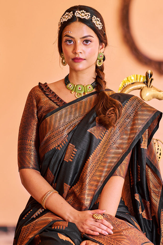 Admirable Black Soft Banarasi Silk Saree With Adorable Blouse Piece Bvipul