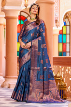 Load image into Gallery viewer, Classic Navy Blue Soft Banarasi Silk Saree With Designer Blouse Piece Bvipul