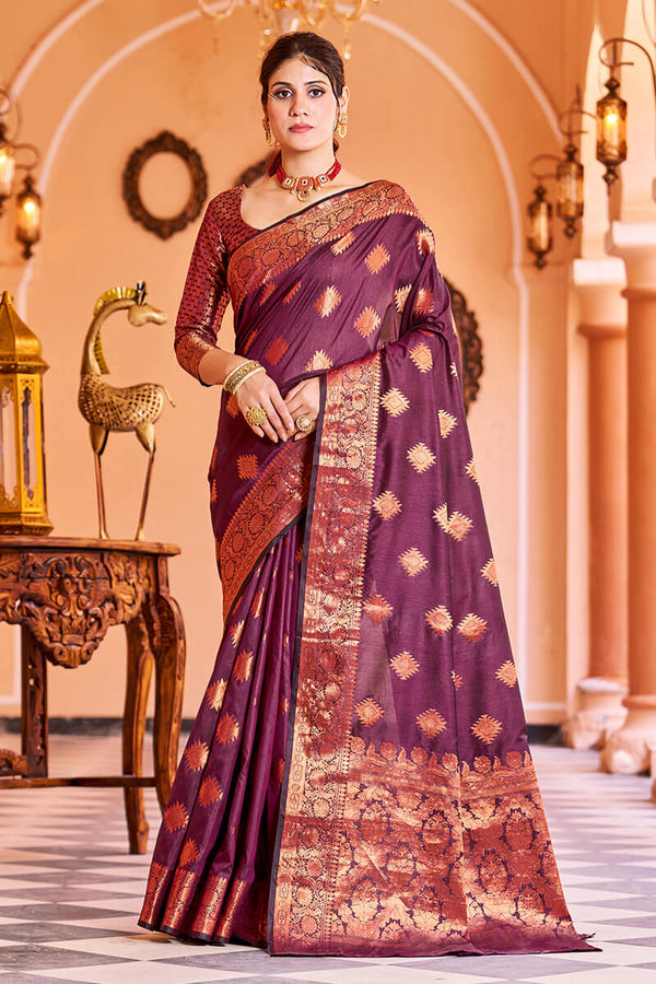 Glorious Purple Soft Banarasi Silk Saree With Glowing Blouse Piece Bvipul