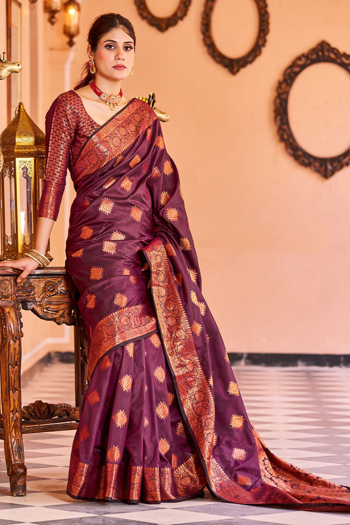 Glorious Purple Soft Banarasi Silk Saree With Glowing Blouse Piece Bvipul