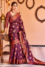 Load image into Gallery viewer, Glorious Purple Soft Banarasi Silk Saree With Glowing Blouse Piece Bvipul