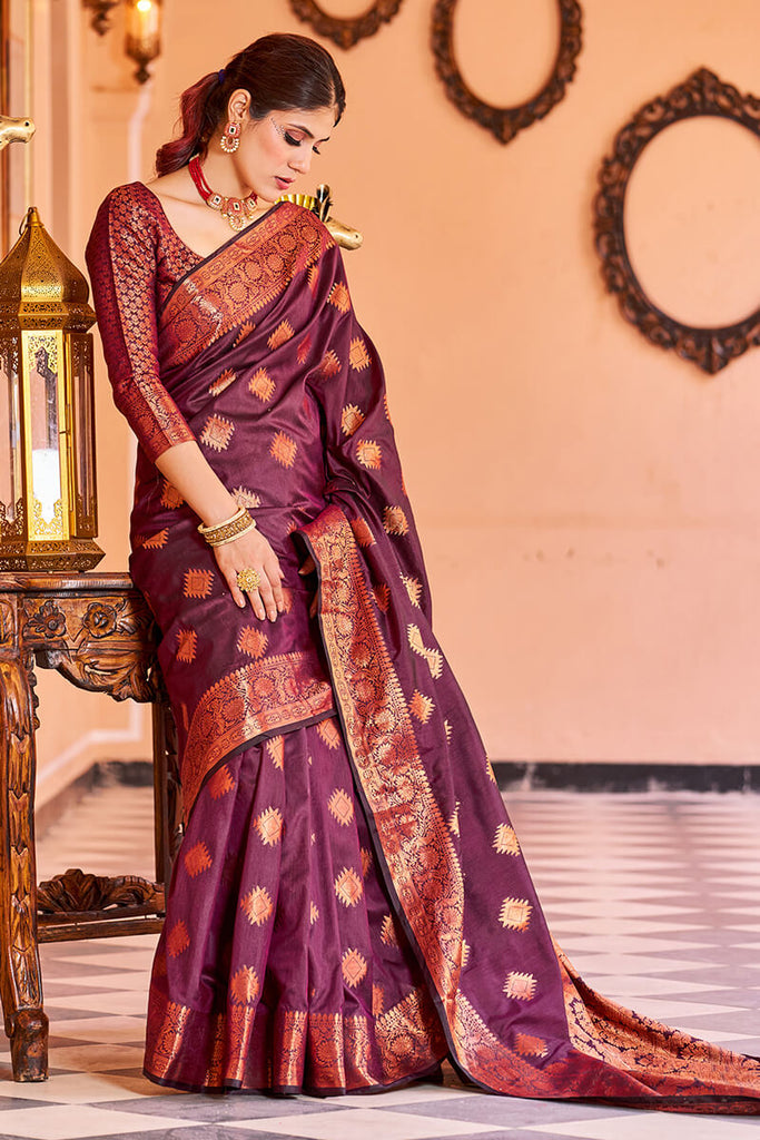 Glorious Purple Soft Banarasi Silk Saree With Glowing Blouse Piece Bvipul