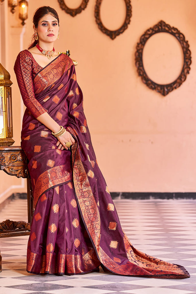 Glorious Purple Soft Banarasi Silk Saree With Glowing Blouse Piece Bvipul