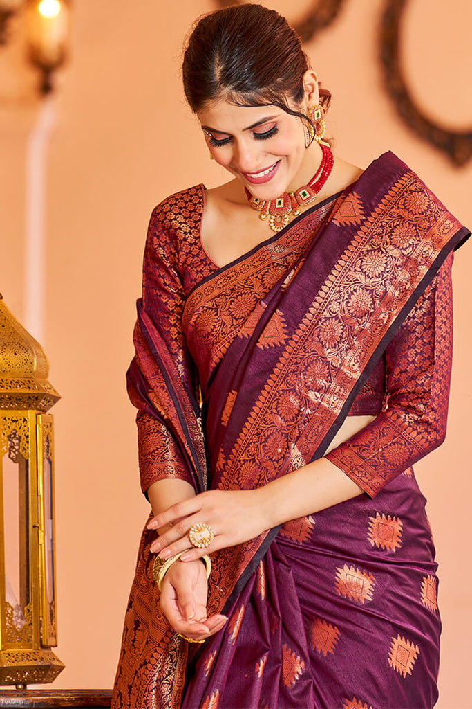 Glorious Purple Soft Banarasi Silk Saree With Glowing Blouse Piece Bvipul