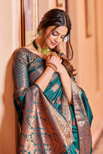 Load image into Gallery viewer, Twirling Rama Soft Banarasi Silk Saree With Entrancing Blouse Piece Bvipul